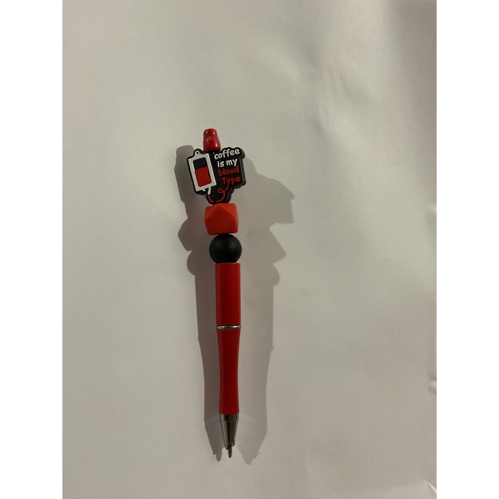 Coffee Is My Blood Type Beaded Pen Red Black Silicone Bead Nurse Gift Stationery